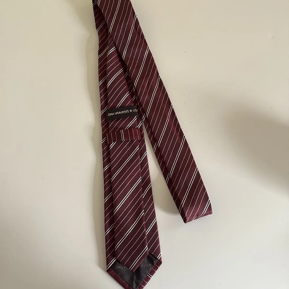 John Varvatos Burgundy Striped Narrow Silk Tie